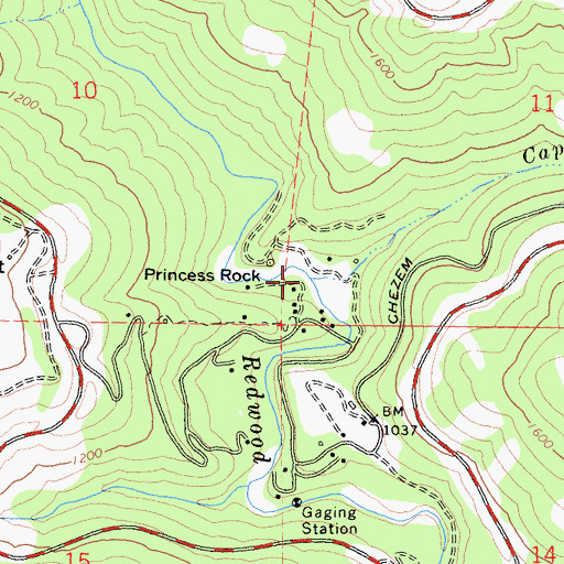 Topographic Map of Captains Creek, CA
