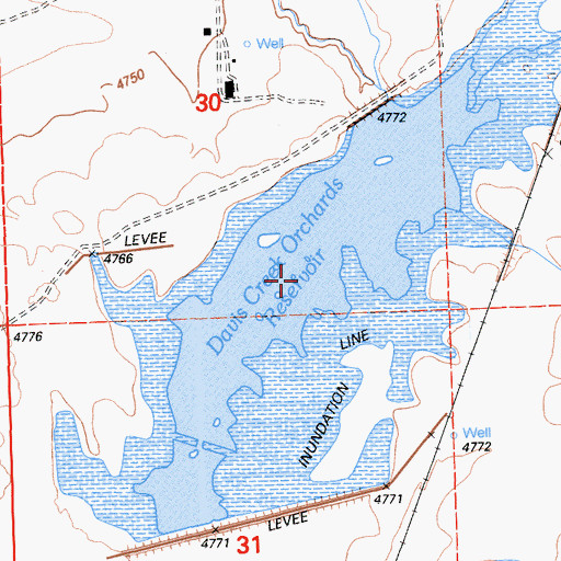Topographic Map of Davis Creek Orchards Reservoir, CA