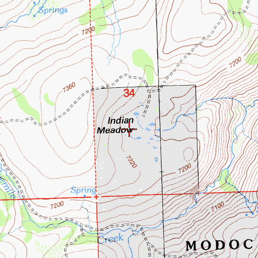 Topographic Map of Indian Meadow, CA