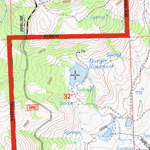 Topographic Map of Burger Reservoir, CA