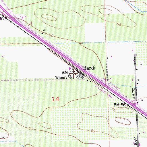 Topographic Map of Bardi, CA