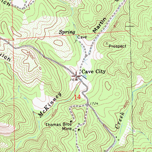 Topographic Map of Cave City, CA