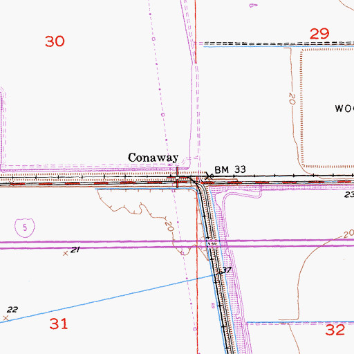 Topographic Map of Conaway, CA