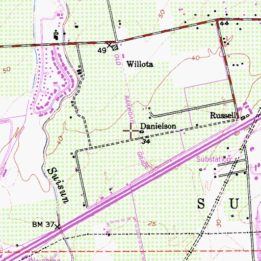 Topographic Map of Danielson, CA