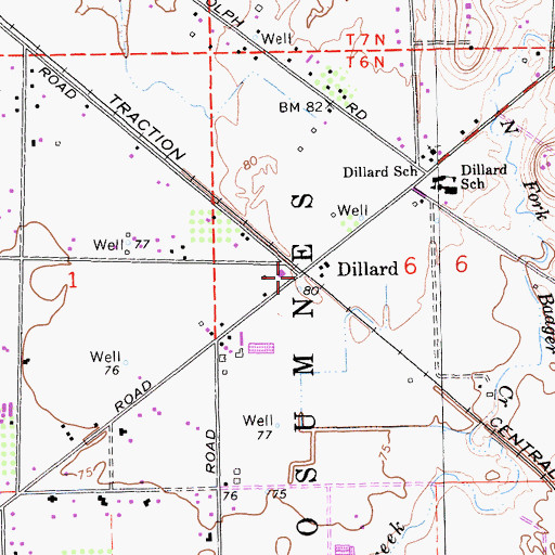 Topographic Map of Dillard, CA
