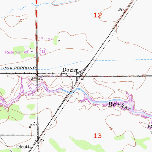 Topographic Map of Dozier, CA