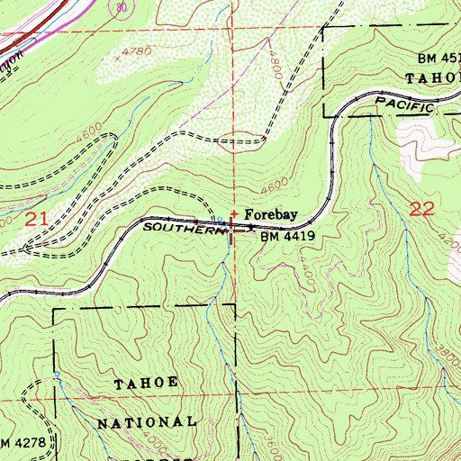 Topographic Map of Forebay, CA