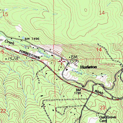 Topographic Map of Hurleton, CA