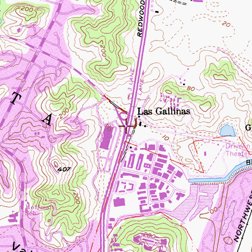 Topographic Map of Las Gallinas, CA