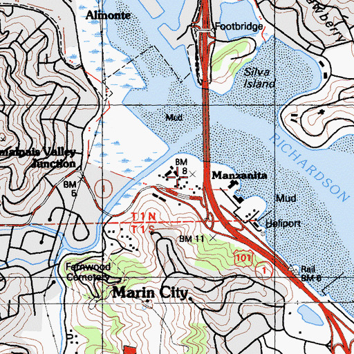 Topographic Map of Manzanita, CA