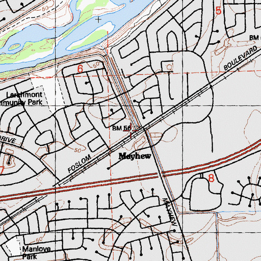 Topographic Map of Mayhew, CA