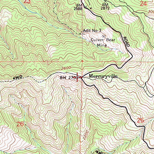 Topographic Map of Mercuryville, CA