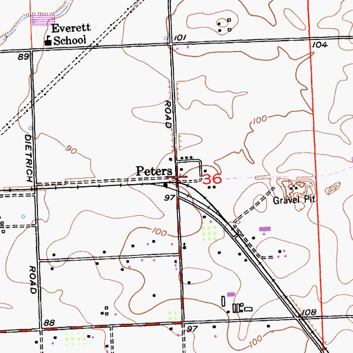 Topographic Map of Peters, CA