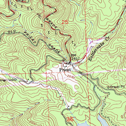 Topographic Map of Priest, CA