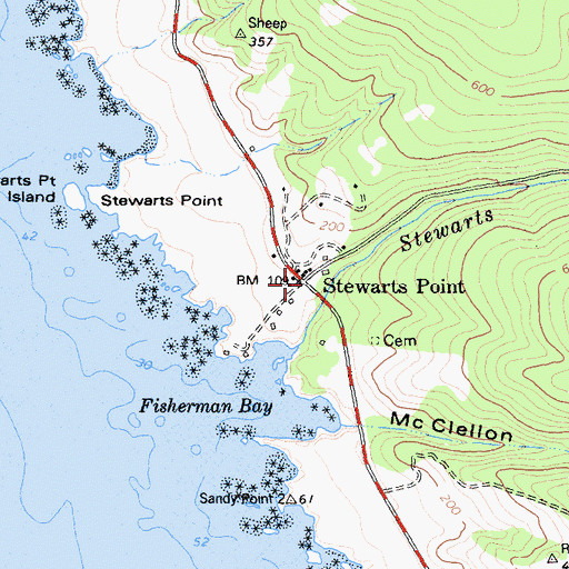 Topographic Map of Stewarts Point, CA