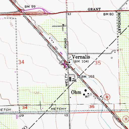 Topographic Map of Vernalis, CA