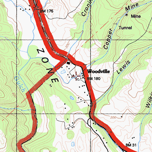 Topographic Map of Woodville, CA