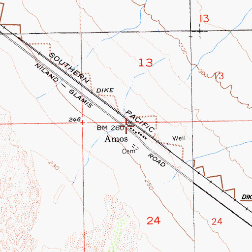 Topographic Map of Amos, CA