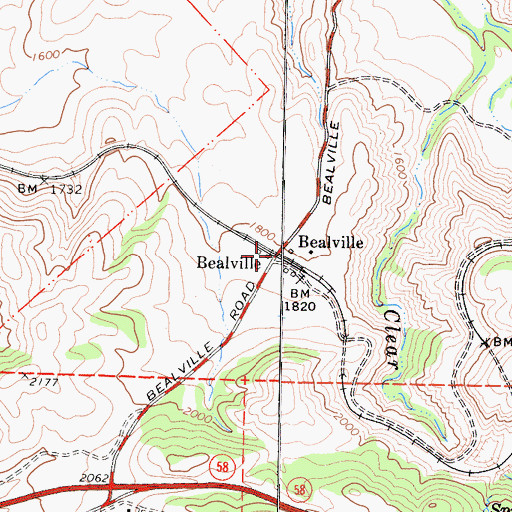 Topographic Map of Bealville, CA