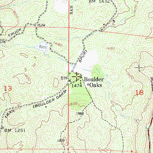 Topographic Map of Boulder Oaks, CA
