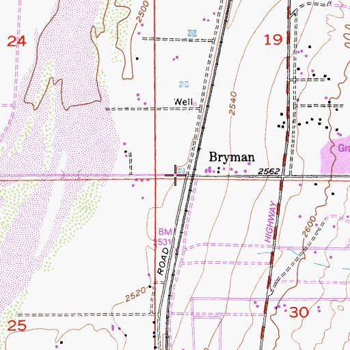 Topographic Map of Bryman, CA
