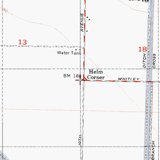 Topographic Map of Helm Corner, CA