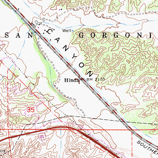 Topographic Map of Hinda, CA