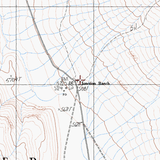 Topographic Map of Junction Ranch, CA