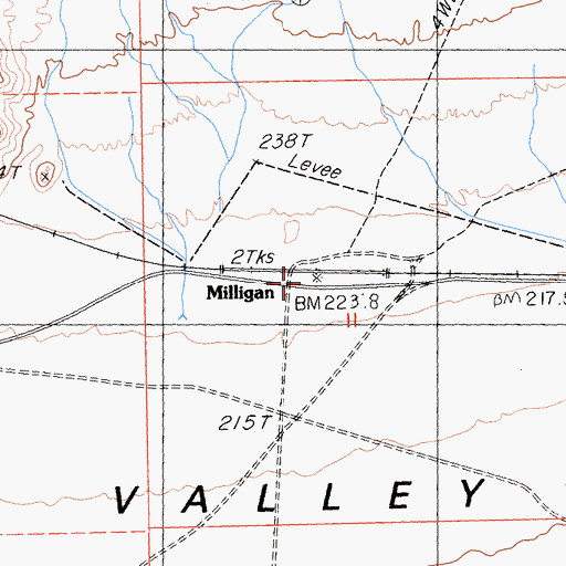 Topographic Map of Milligan, CA