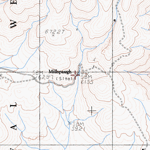 Topographic Map of Millspaugh, CA
