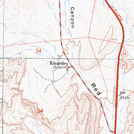 Topographic Map of Ricardo, CA