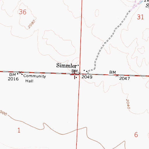 Topographic Map of Simmler, CA