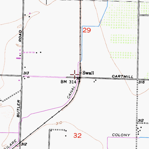 Topographic Map of Swall, CA
