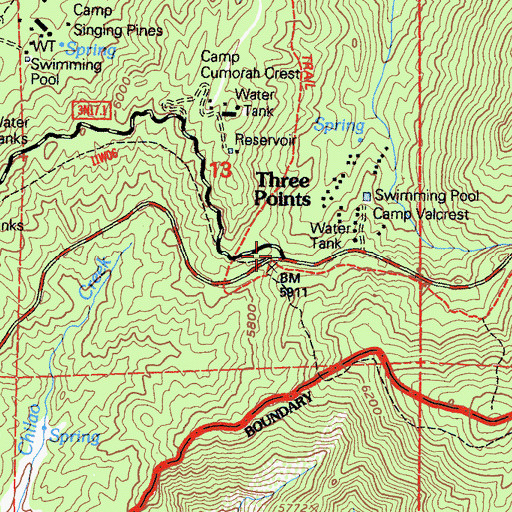 Topographic Map of Three Points, CA