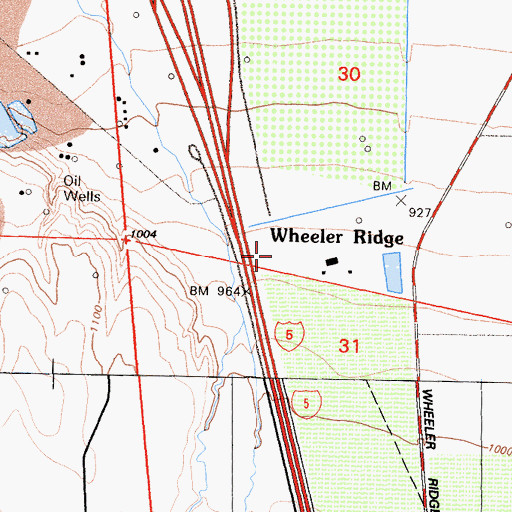 Topographic Map of Wheeler Ridge, CA