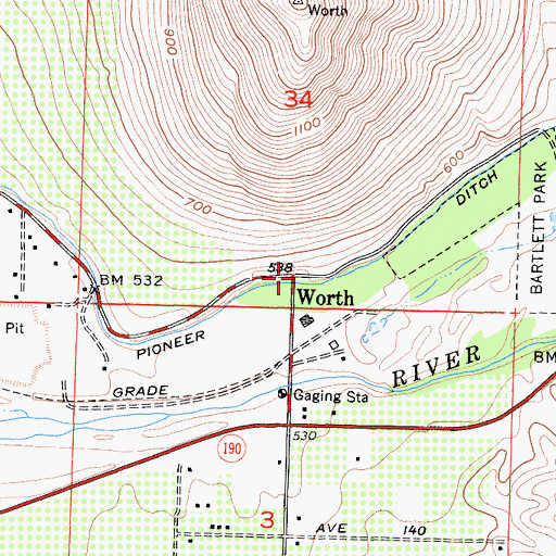 Topographic Map of Worth, CA