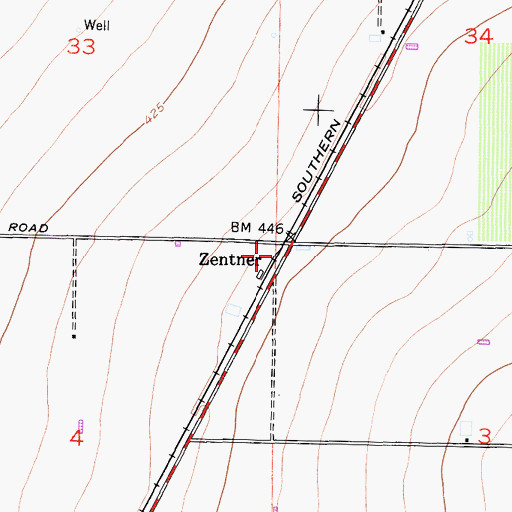 Topographic Map of Zentner, CA