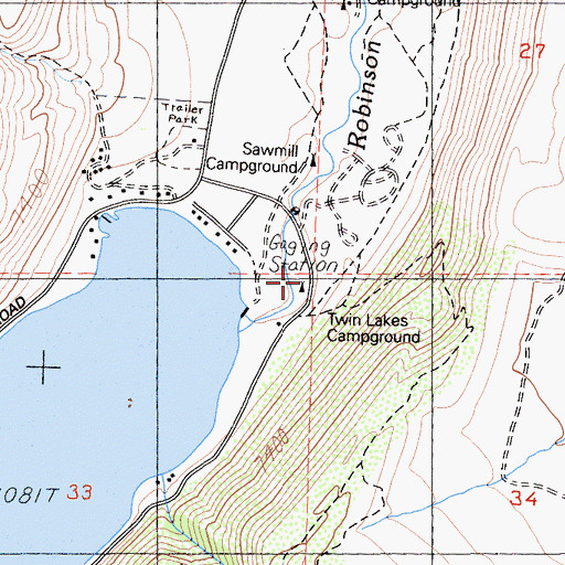 Topographic Map of Twin Lakes Campground, CA