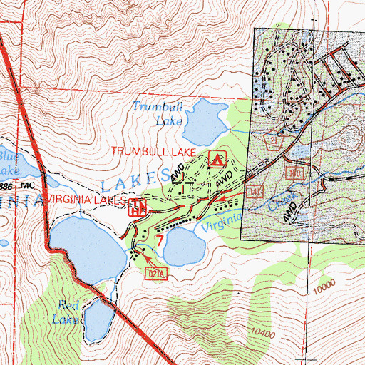 Topographic Map of Trumbull Lake Campground, CA