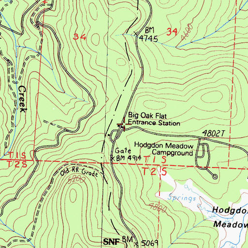 Topographic Map of Big Oak Flat Entrance, CA