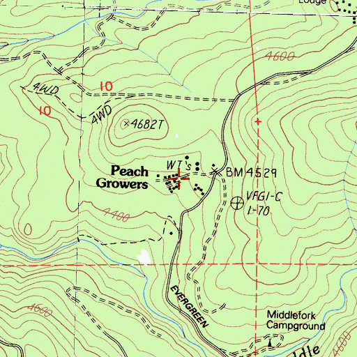 Topographic Map of Peach Growers, CA
