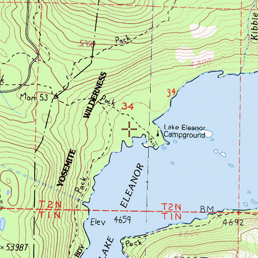 Topographic Map of Lake Eleanor Campgound, CA