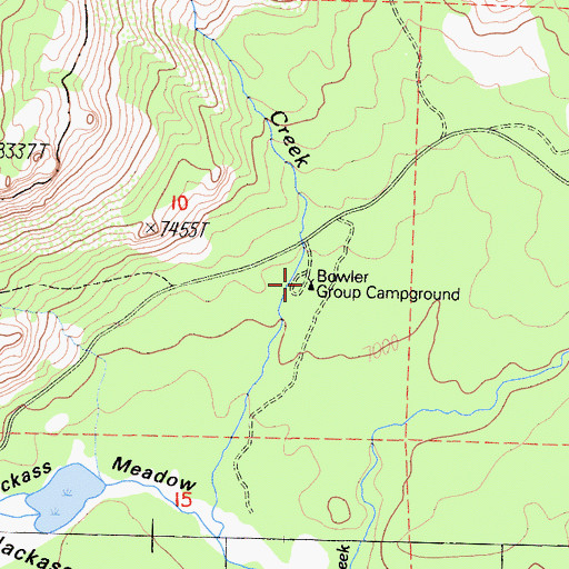 Topographic Map of Bowler Group Campground, CA