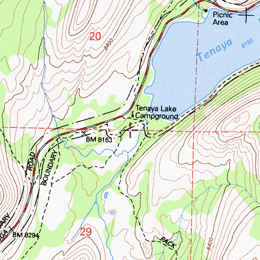 Topographic Map of Tenaya Lake Campground, CA