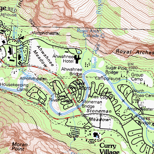 Topographic Map of Ahwahnee Bridge, CA
