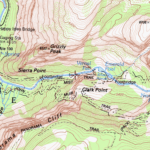Topographic Map of Mist Trail, CA
