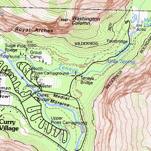 Topographic Map of Tenaya Bridge, CA