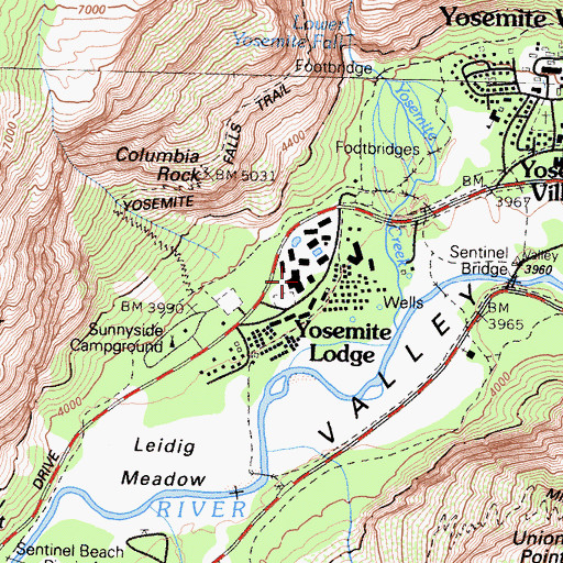 Topographic Map of Yosemite Lodge, CA