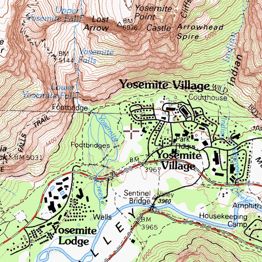 Topographic Map of Yosemite National Park Valley Elementary School, CA