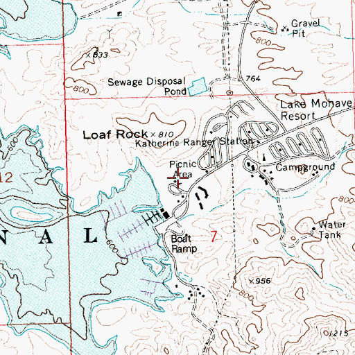 Topographic Map of Lake Mohave Recreation Site Kathrine Landing, AZ